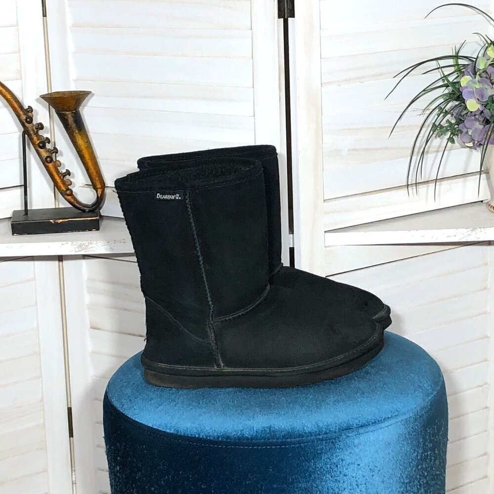 Bearpaw Black Suede Boots Wool Lining Size 8